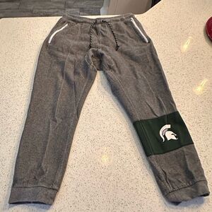 Gray Joggers with Green Logo Patch